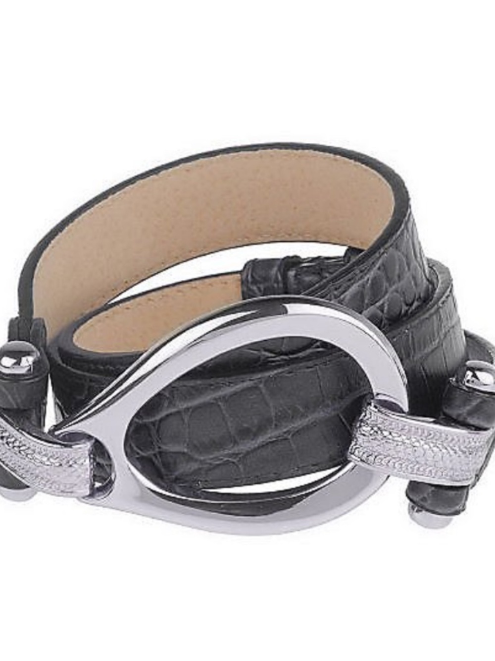 DuJour Black Croco Embossed Skinny Belt/Silver Tone Oval Buckle/M/L/24-39"/NWT! - Picture 10 of 11